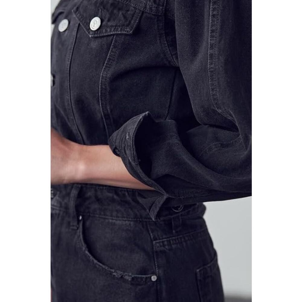 INSANE GENE Balloon Sleeve Denim Jumpsuit Large Button Front Long Sleeve - Picture 5 of 5